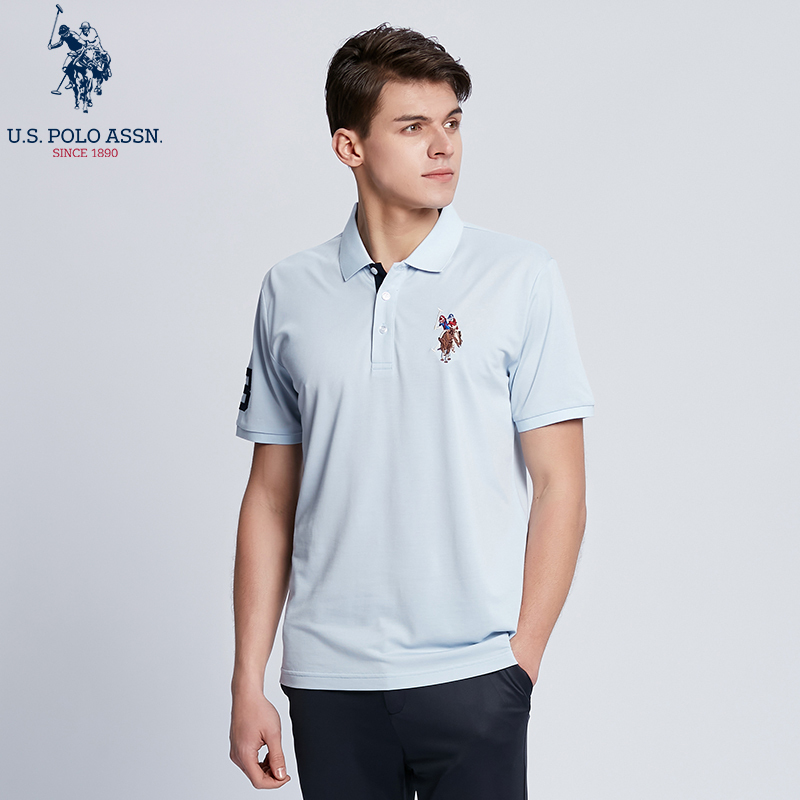 USPOLO ASSN 夏季新款男士polo衫轻商务短袖翻领潮流绣花时尚上衣