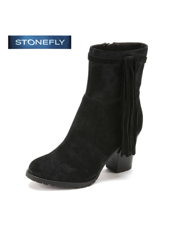 斯通富来STONEFLY反绒皮圆头中跟拉链流苏深口女鞋SD44110003