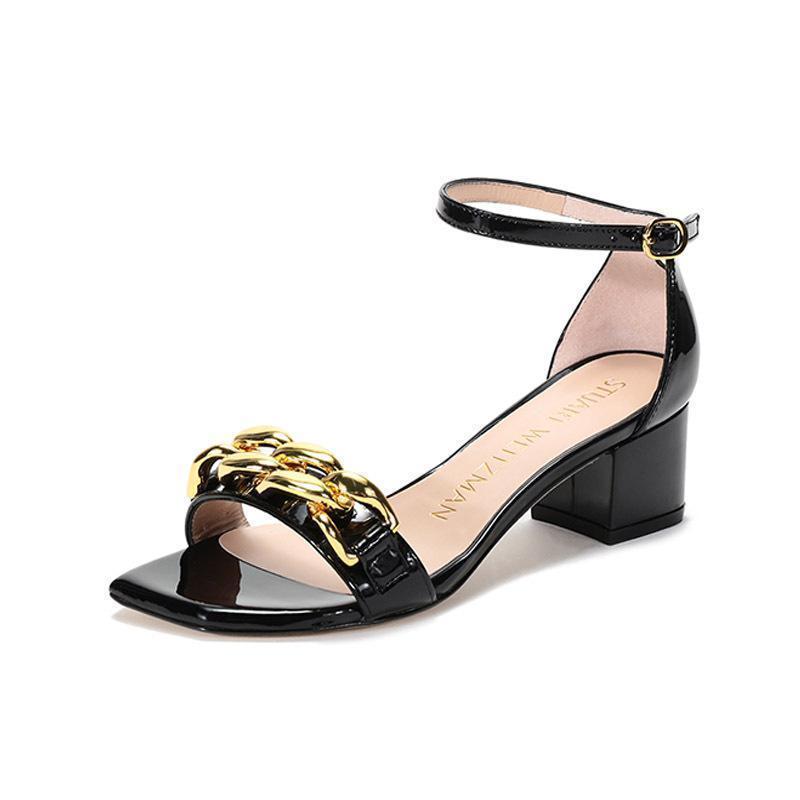 STUART WEITZMAN 斯图尔特·韦茨曼 女士 皮革一字带中跟 AMELINA BLCK 50 CHAIN