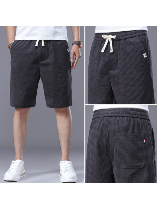 Ceba短裤男休闲裤韩版潮流夏季宽松男士玉米格中裤青年松紧五分裤