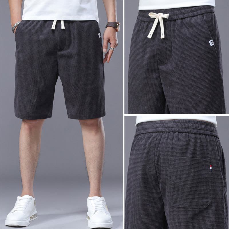 Ceba短裤男休闲裤韩版潮流夏季宽松男士玉米格中裤青年松紧五分裤图片