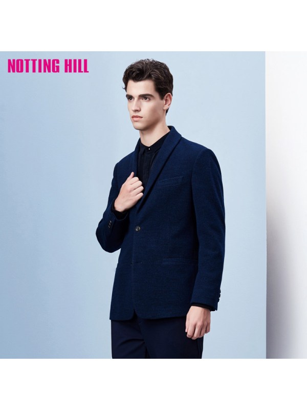 NOTTING HILL/诺丁山西服男秋商务时尚休闲蓝色毛呢单西