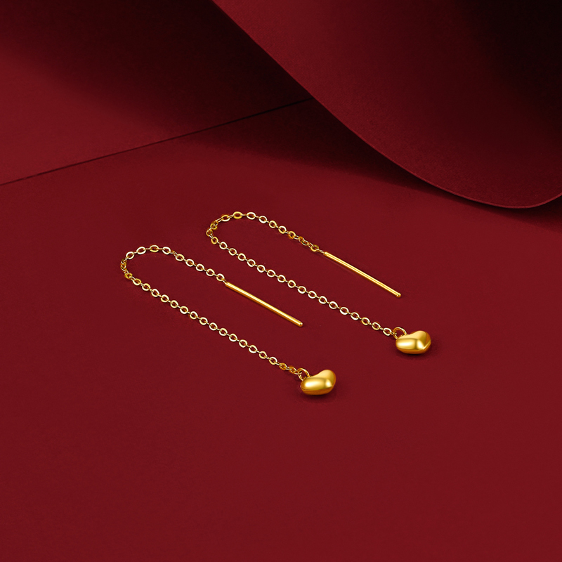 周六福黄金耳饰女长款足金5g无极金耳线耳针耳环计价aw095011