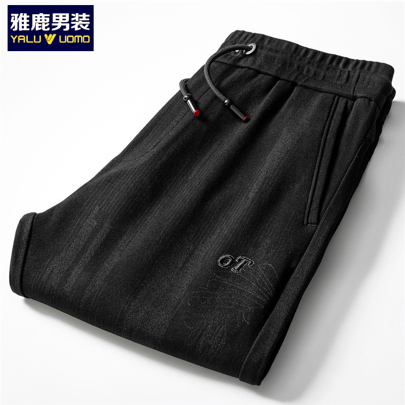 雅鹿男装休闲裤男弹力厚款松紧腰身青年束脚裤男士休闲裤11189505