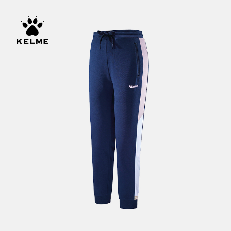 KELME/卡尔美 拼色系带新款女士休闲长裤舒适透气时尚针织长裤