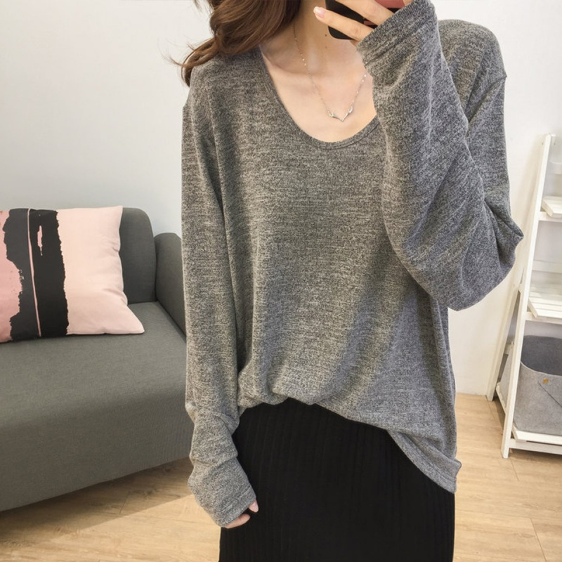 如熙超火基础款薄针织衫女长袖百搭款宽松显瘦打底衫