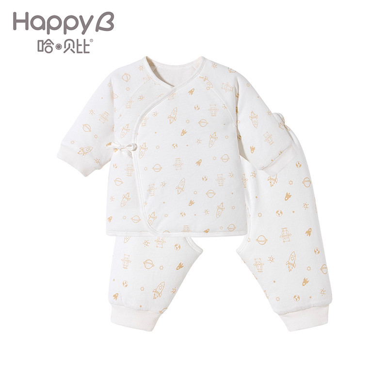 哈贝比（happyB） 婴儿衣服新生儿套装冬装 男女宝宝加厚保暖内衣绑带上衣长裤和尚服