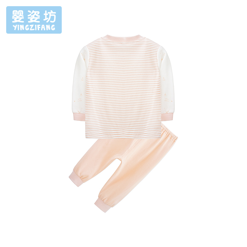 新款秋装女童休闲时尚印花条纹拼接前开扣两件套 0-3岁宝宝