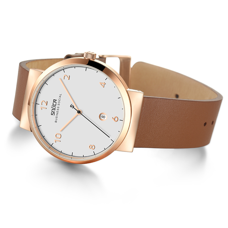 史尼嘉sniica手表男皮带时尚简约日历防水石英男表