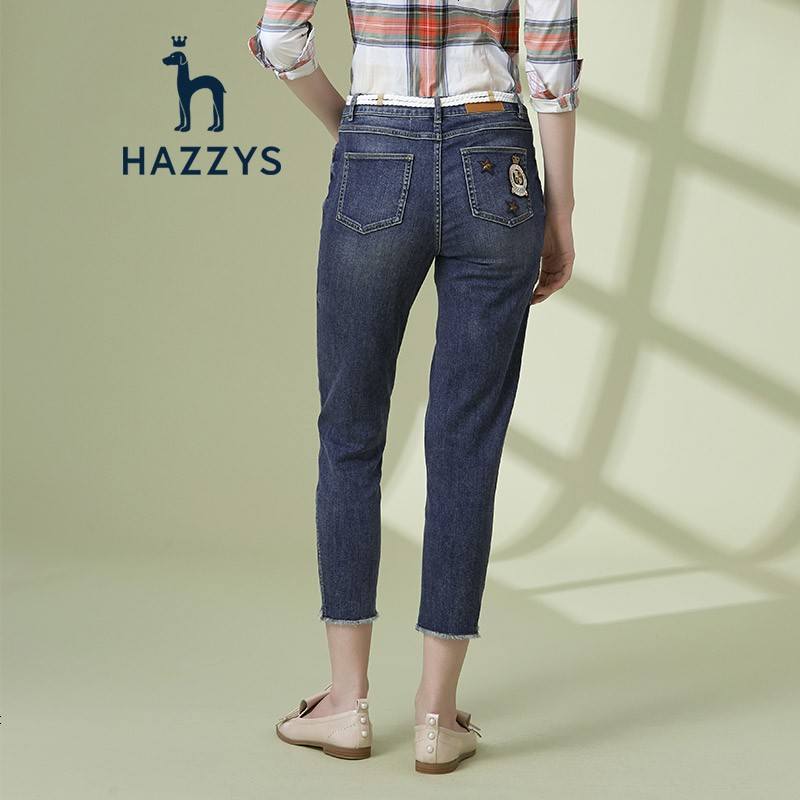 哈吉斯HAZZYS 春夏新款牛仔裤女时尚简约修身九分裤裤