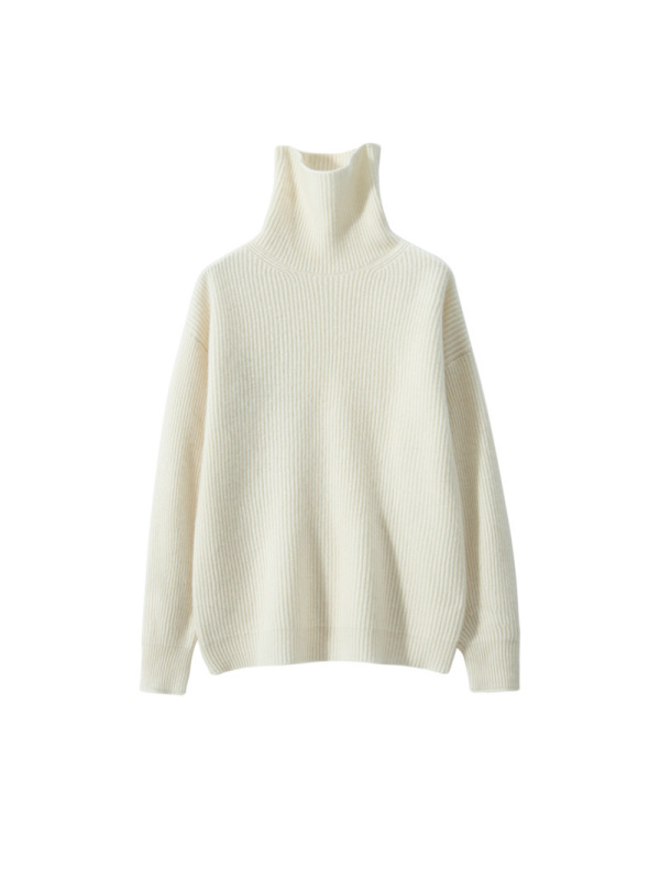 简约百搭高领七针纯色山羊绒衫女针织衫宽松显瘦慵懒风套头毛衣