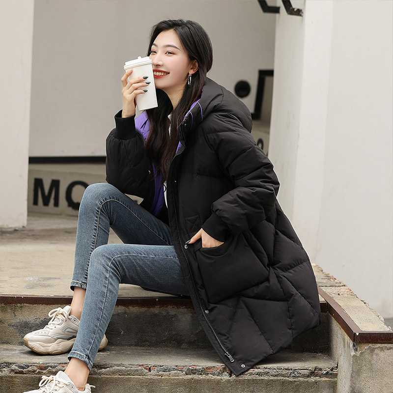 高梵2019新款羽绒服女中长款时尚绣花连帽韩版宽松羽绒保暖外套潮