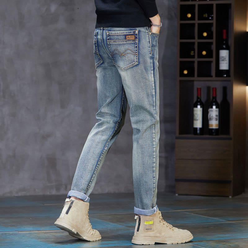 欧货牛仔裤男潮男修身弹力秋冬厚款百搭时尚轻奢休闲小直筒裤男士图片