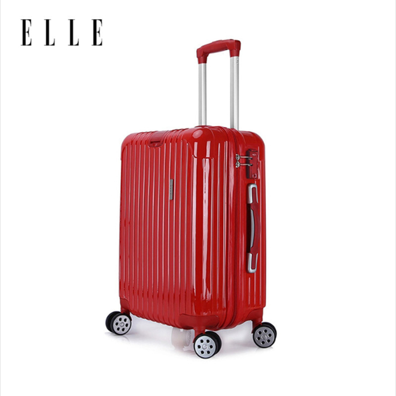 ELLE（她）红色时尚万向轮旅行拉杆箱20寸+时尚彩条帆布单肩包钱夹两件套