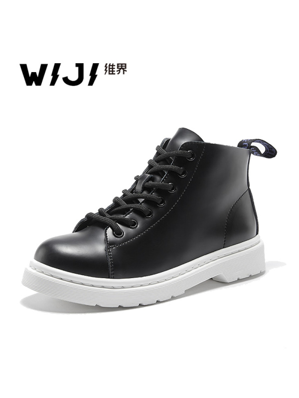 WIJI2018冬季新款时尚潮流个性舒适圆头粗跟马丁靴高邦休闲女鞋女