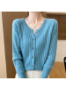 针织衫V领秋冬新款纯色短款毛衣竖条开衫内搭大码针织衫针织打底