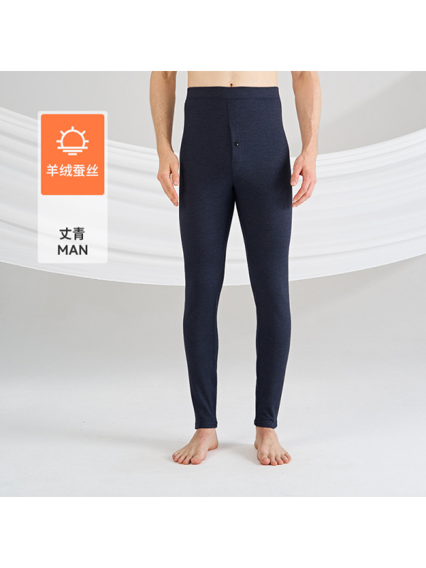 秋冬季男士保暖裤羊绒桑蚕丝磨绒无痕蓄热冬季护膝贴片打底秋裤男