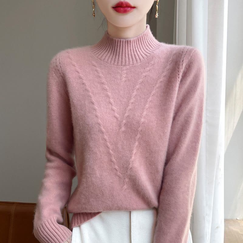 秋冬半高领厚款羊毛衫女针织打底衫长袖套头毛衣提花宽松显瘦上衣图片
