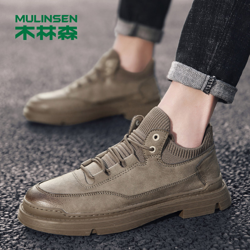 木林森男鞋2020新款春季工装鞋袜子口休闲皮鞋男马丁靴低帮男潮鞋