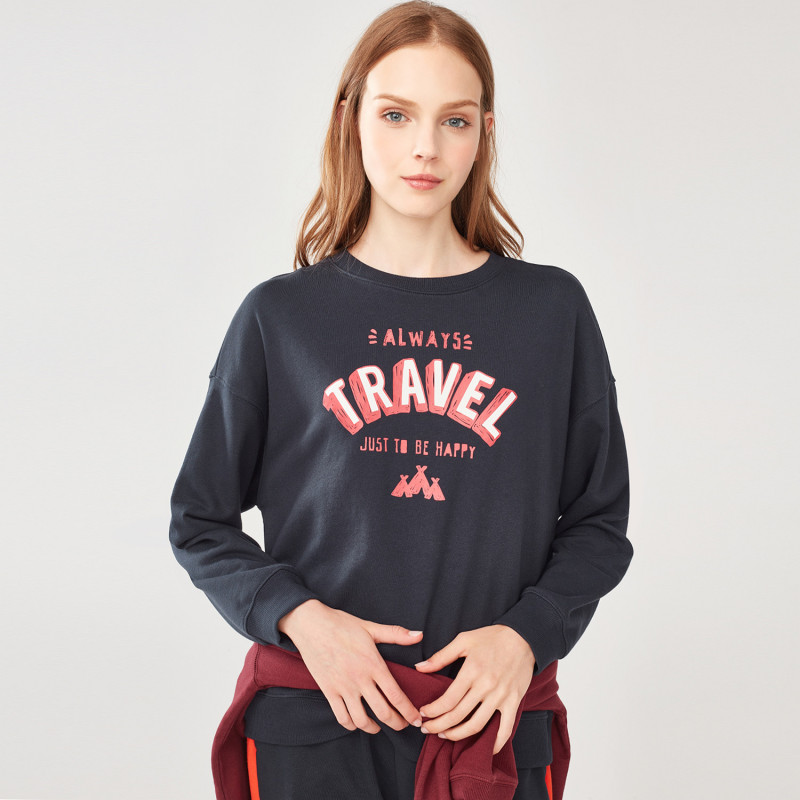 Giordano/佐丹奴卫衣女字母印花套头衫 女落肩袖圆领卫衣05398623