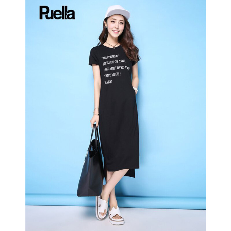 拉夏贝尔Puella普埃拉2018 夏装新款休闲直筒H型侧边开叉连衣裙女20007734