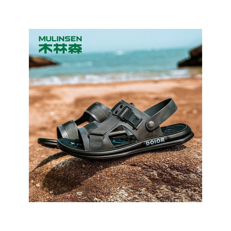木林森(MULINSEN)凉鞋男软底沙滩鞋男士韩版户外时尚运动透气一字拖拖鞋