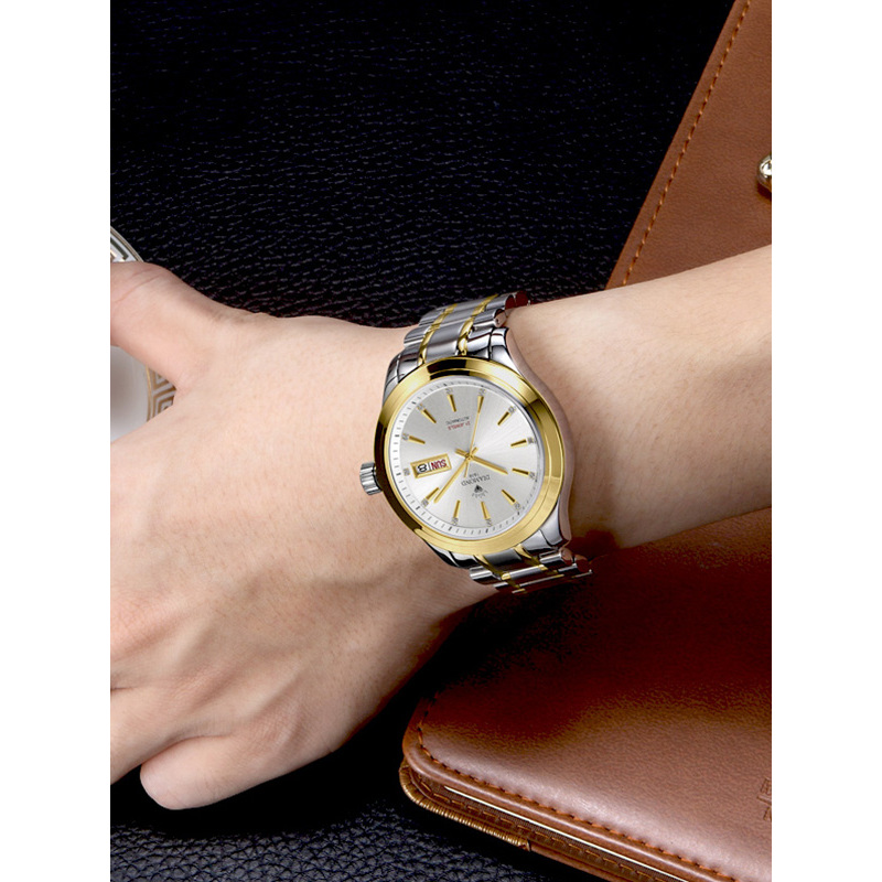 上海钻石牌手表男全自动机械男表大表盘日历精钢8021男士钻石表