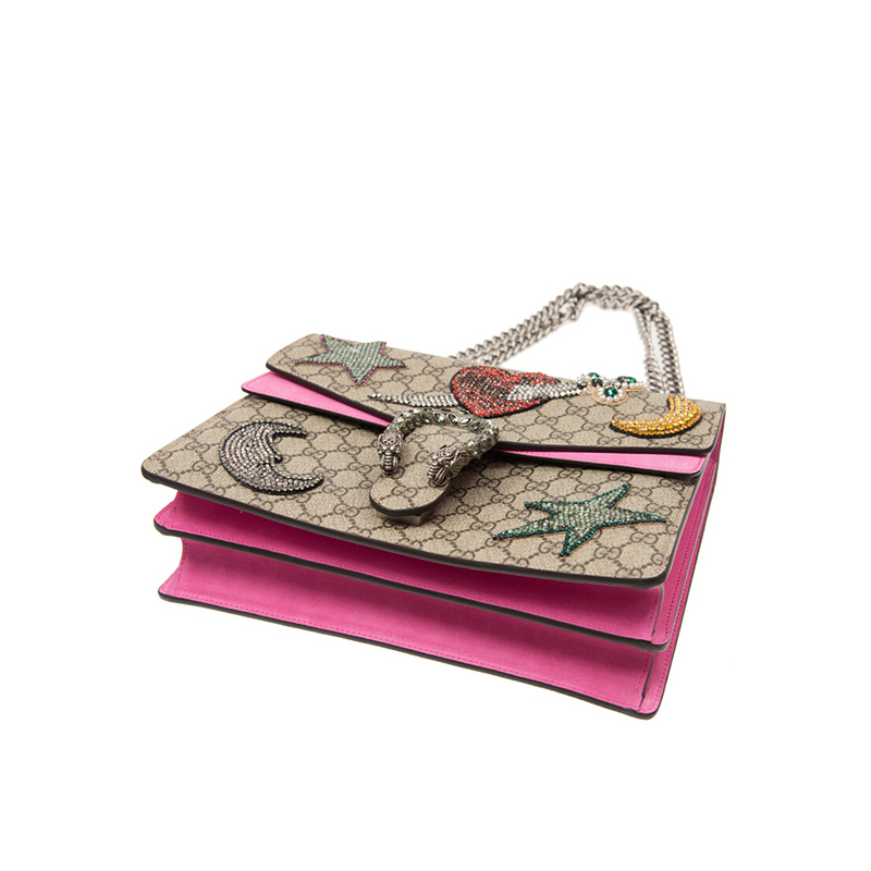 gucci古驰dionysus系列女士新款帆布饰水晶贴绣虎头扣酒神包403348