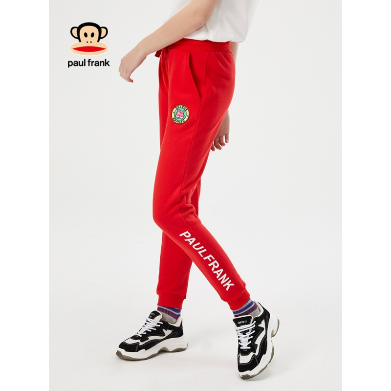 PaulFrank/大嘴猴裤子女春秋季新款宽松运动裤休闲束脚卫裤女 红色 S
