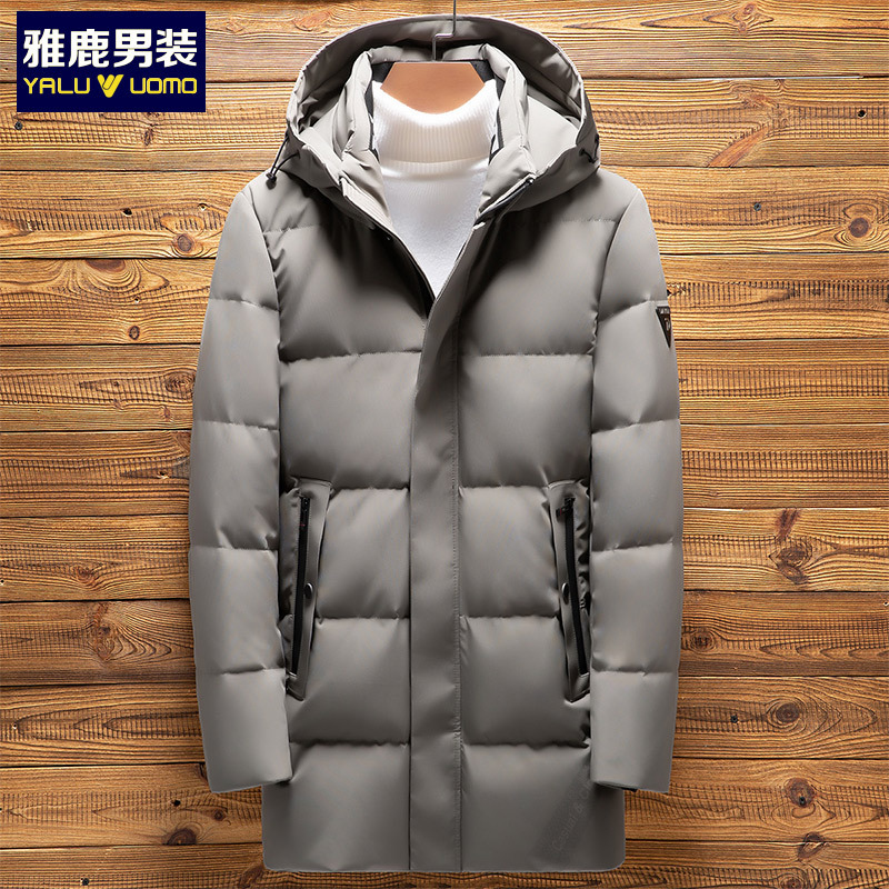 新品时尚简约可拆卸连帽中长款纯色90白鸭绒男士保暖羽绒服10419820