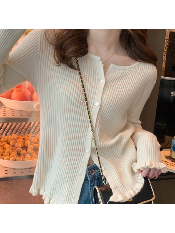 纯色开衫针织外套女新款秋冬季内搭打底毛衣小个子设计感小众上衣