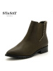 St&Sat/星期六冬新款切尔西短靴女牛皮尖头铆钉女靴子SS64117071