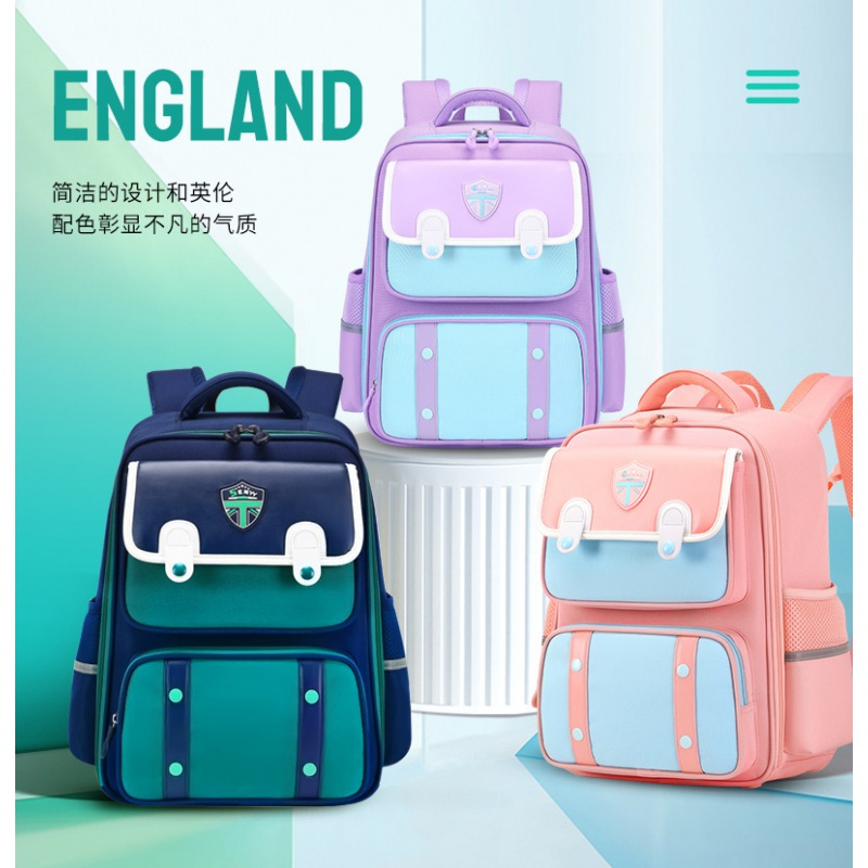 新款英伦风儿童小学生书包护脊减负双肩包防泼水耐磨大容量多隔层