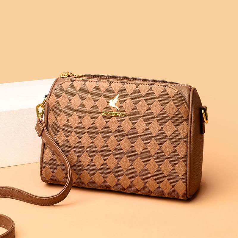 包包女包新款2026斜挎包女单肩包女时尚菱格印花小方包女图片