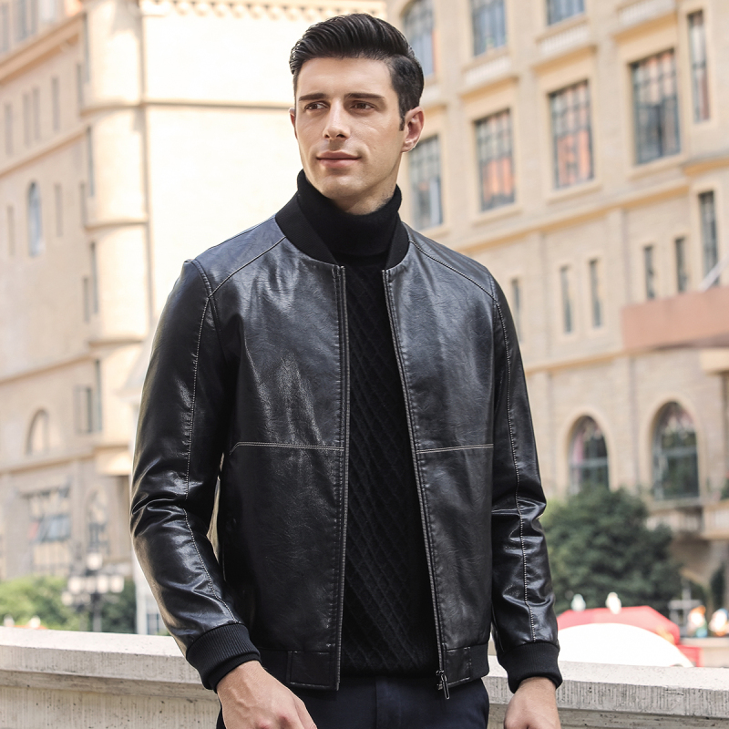 迪伽默意大利vdg男士棒球领皮夹克百搭简约休闲皮衣