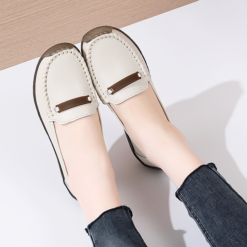 木林森真皮女鞋新款小皮鞋女鞋子新款乐福鞋英伦平底单鞋豆豆鞋女