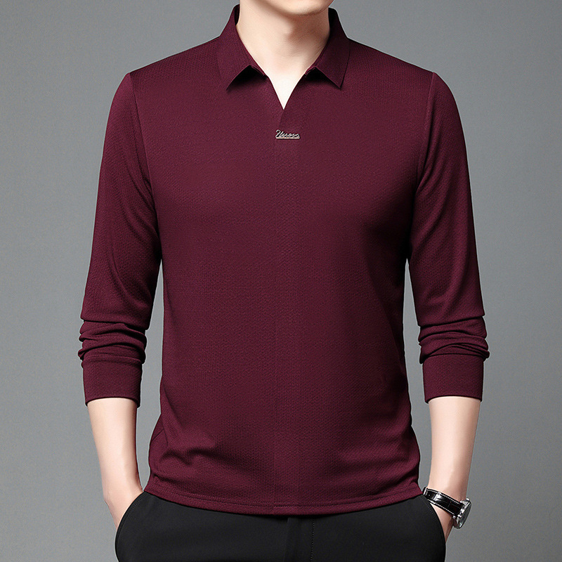 秋季新款长袖polo衫男中年商务纯色薄款透气男士t恤