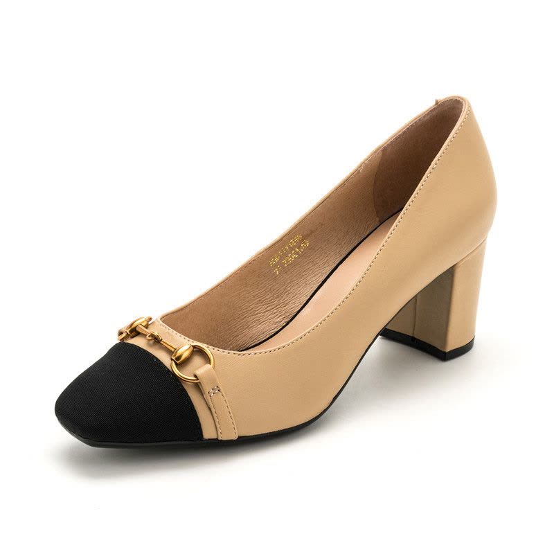 St&Sat/星期六春新商场同款方头粗高跟拼接女单鞋SS81111246图片