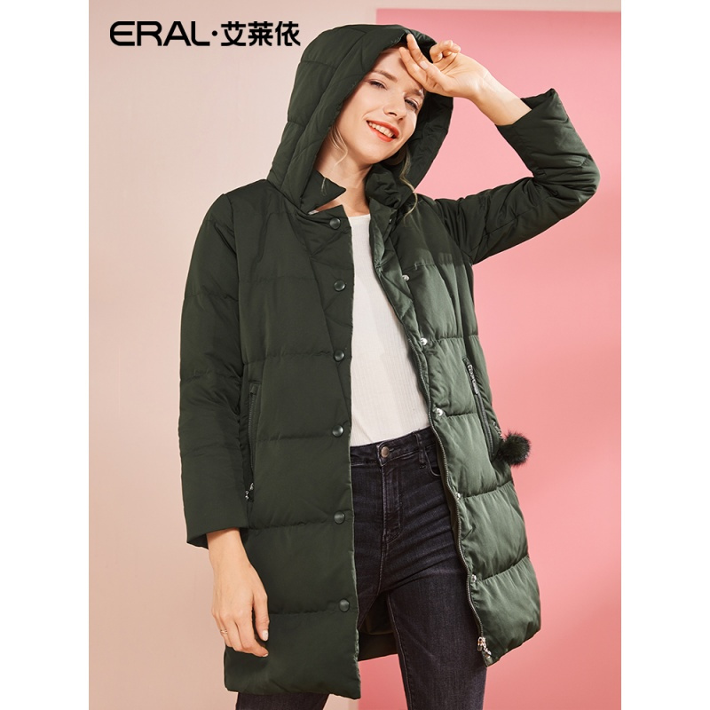 ERAL/艾莱依2018冬季连帽羽绒服女中长款保暖加厚617103044
