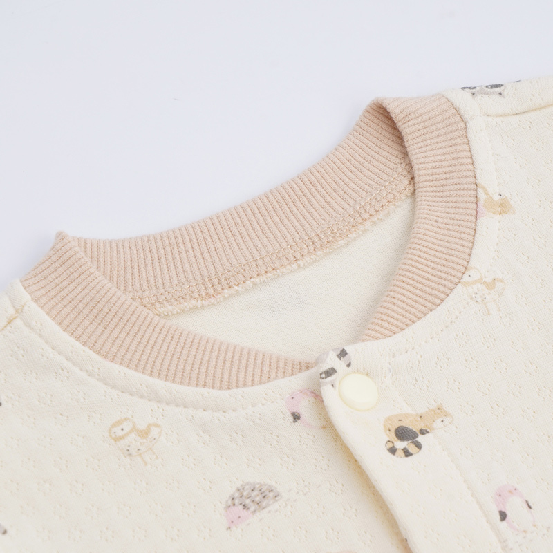 秋季新品男童女童休闲百搭家居服小动物圆领前开扣挖裆连体衣