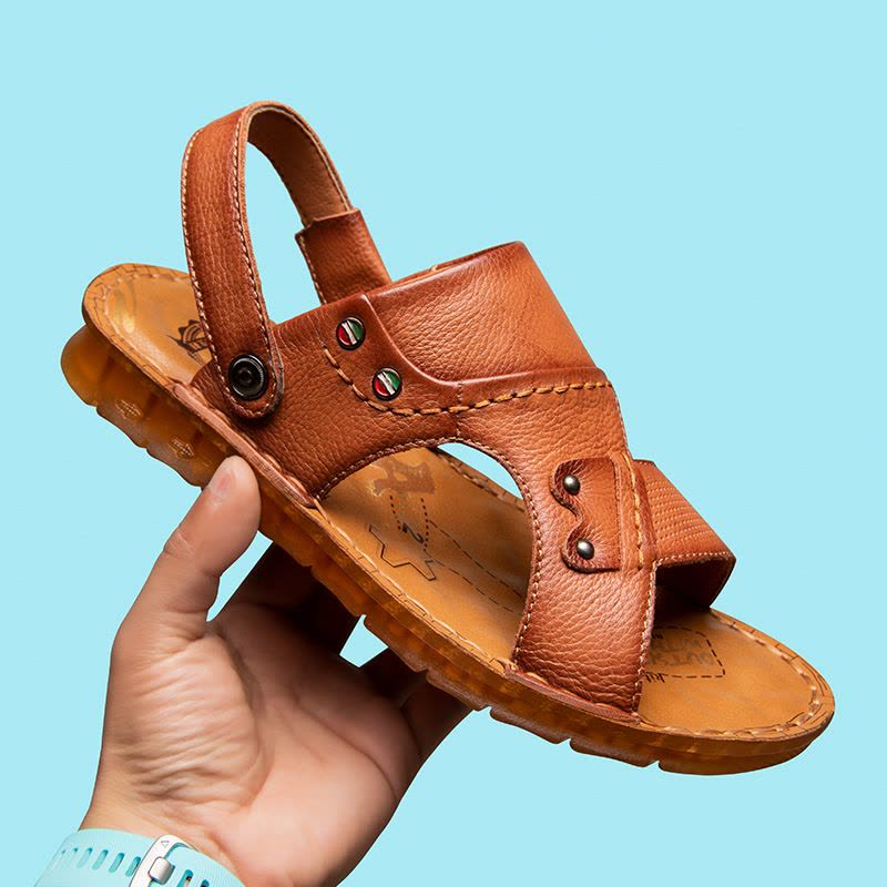 凉鞋男士夏季新款真皮休闲沙滩鞋头层牛皮时尚拖鞋柔软牛筋底鞋潮图片