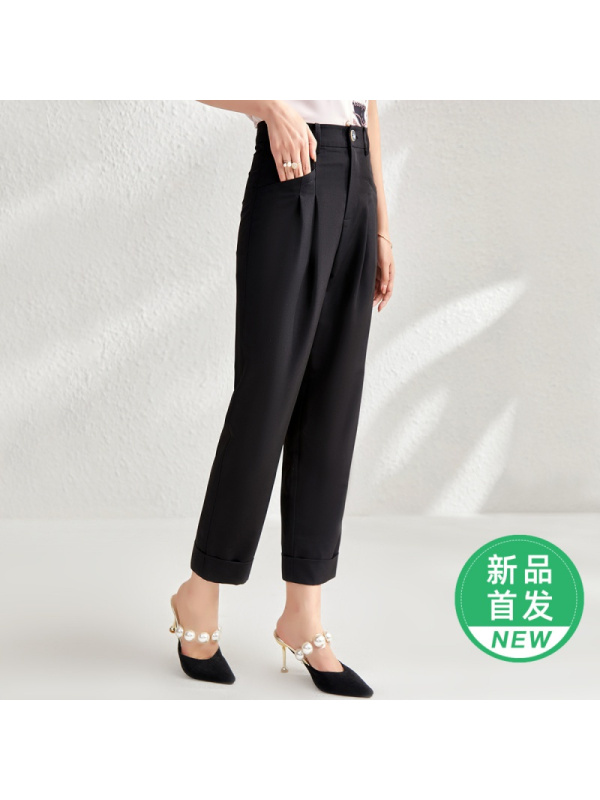 OUNIXUE欧昵雪 | [气质九分烟管裤]夏季通勤风中腰直筒裤纯色女式休闲裤子