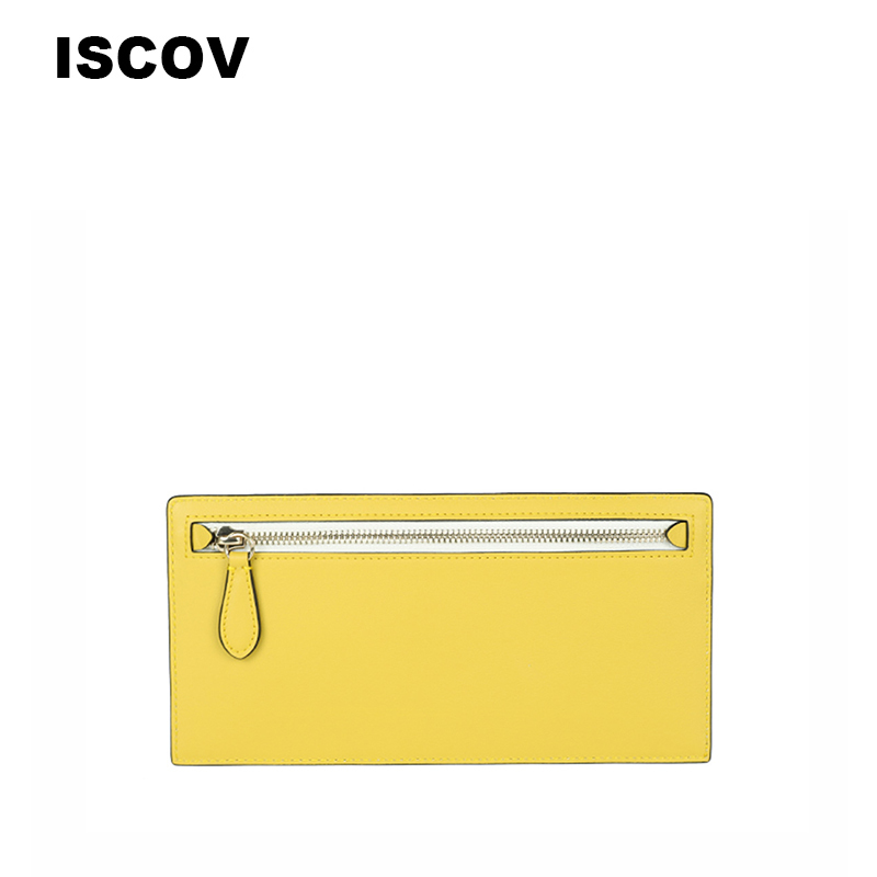 ISCOV时尚撞色多卡位钱包春夏金属真皮手拿女钱包
