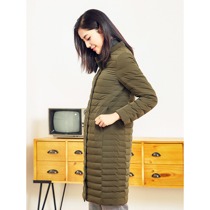 千仞岗2018秋冬新品时尚韩版羽绒服女轻薄立领中长款外套229036