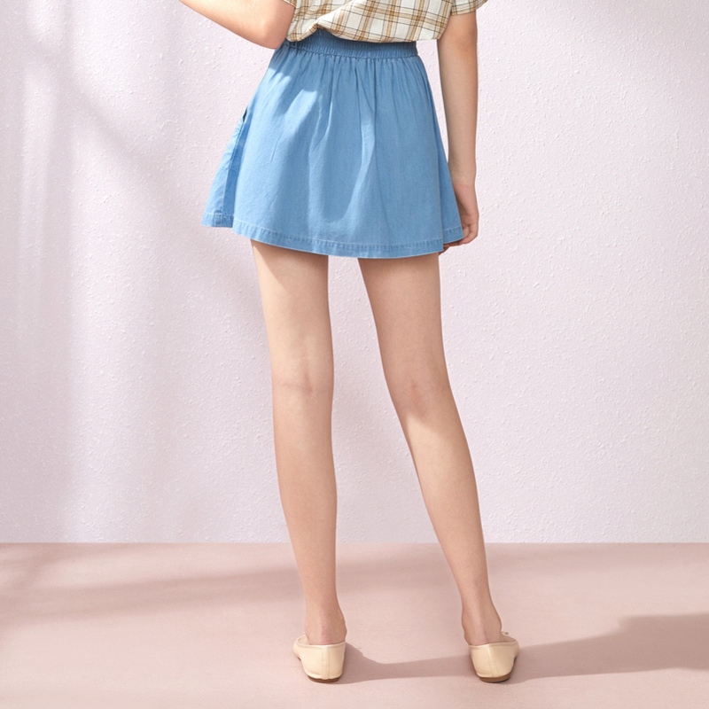 【满198减100预估价：30】Semir森马半身裙女2019夏季新款牛仔a字显瘦裙松紧百褶裙子少女短裙潮