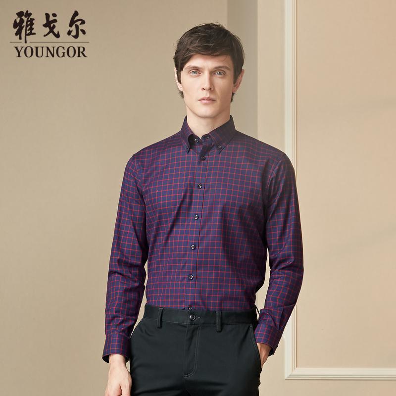 Youngor/雅戈尔男装商务正装棉弹面料 修身剪裁 DP+ 红色格纹衬衫993NKY