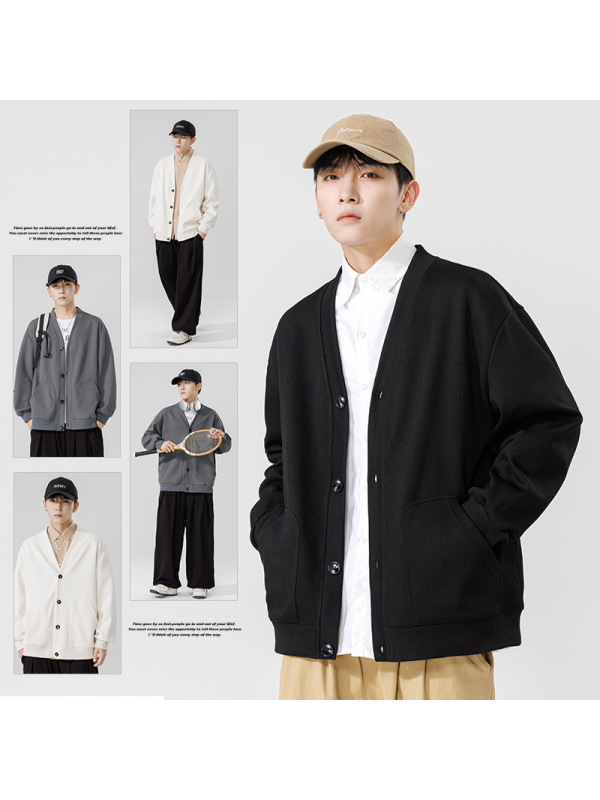 春秋季新款男韩版纯色毛衣针织衫潮网红同款百搭有型宽松大码外套