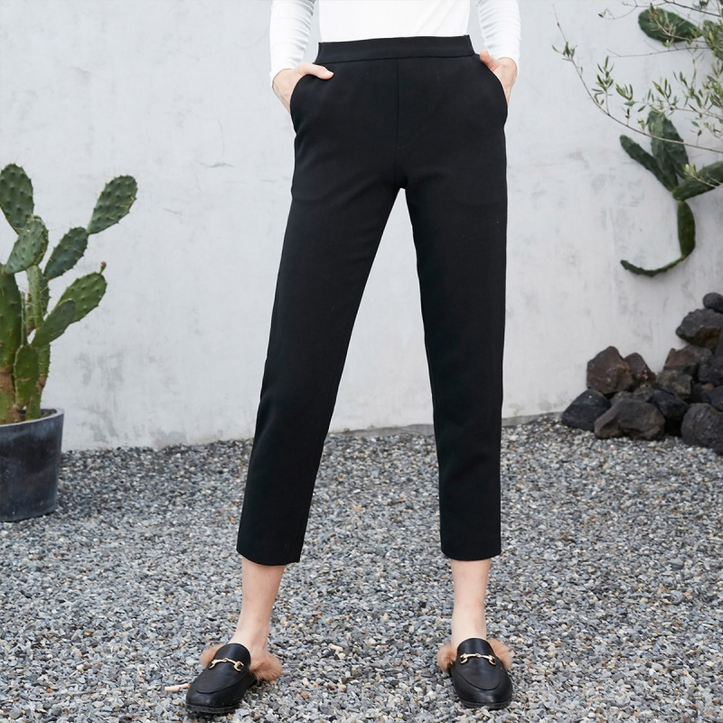 拉夏贝尔新款休闲裤女士秋高腰修身时尚百搭直筒裤铅笔裤九分裤女