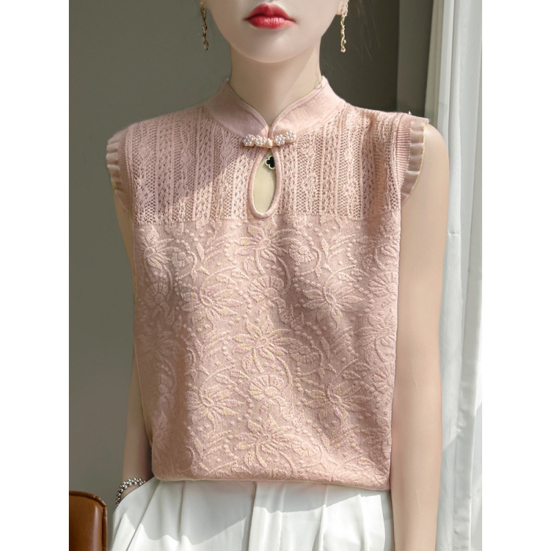 性感蕾丝吊带背心女春夏时尚新款半高领打底衫花纹镂空上衣潮