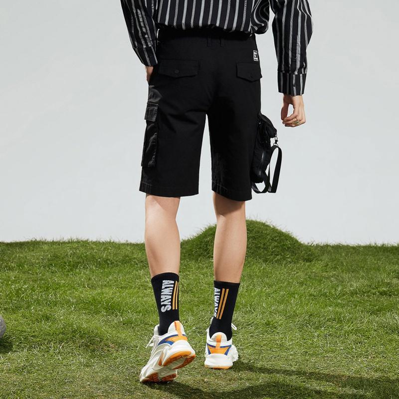 马克华菲潮牌工装短裤男士2021春季新款抽绳机能风黑色多口袋裤子